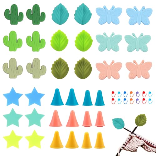 PYSEOSISE Tapones para Agujas de Tejer Silicona, 36 Piezas Tapones de Aguja de Tejer, Coloridos Protectores de Punta de Aguja de Silicona para Ganchillo Tejer Accesorios De Bricolaje
