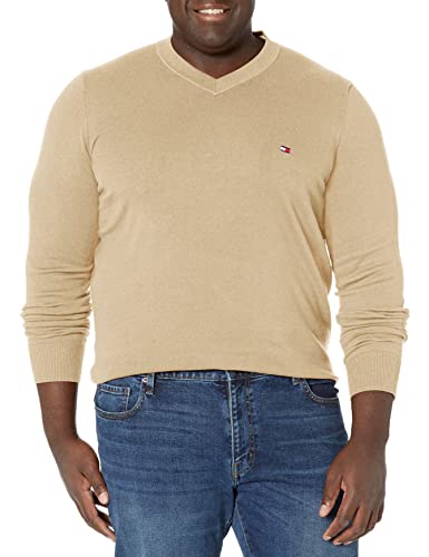 Tommy Hilfiger Men's Big and Tall Essential Long Sleeve Cotton V-neck Pullover Sweater