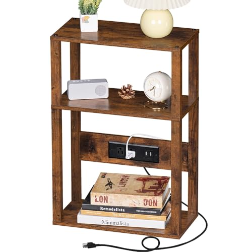 23.6" YUFAM 3-Tier Narrow Nightstand w/ Charging Station - image 1