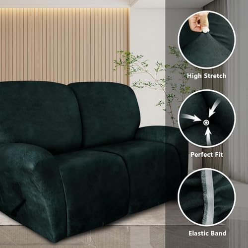 Image of molasofa Loveseat Recliner Slipcover - 6 Pieces Stretch Leather Like Recliner Sofa Cover for 2 Seat Dual Reclining Loveseat Couch with Elastic Bottom (Green)