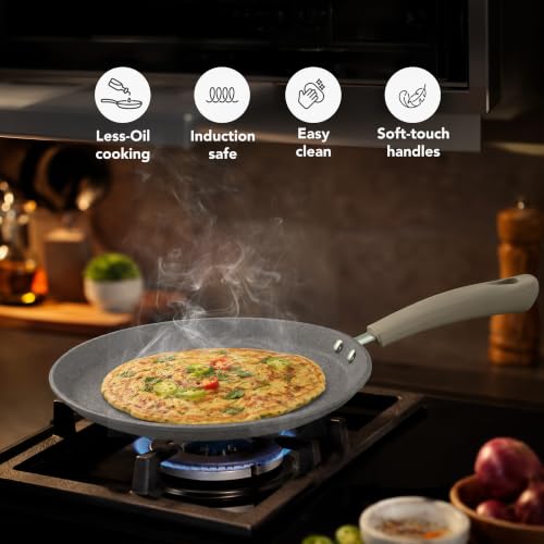 Image of Milton Pro Cook Induction Cookware & Gas Stove Friendly KFCC Ceramic Non-Stick Omni Tawa 30cm | Premium South Korean Coating Dosa Tawa | PFOA & PFAS Free | Healthy LowOil Cooking | 2Y Warranty | Brown