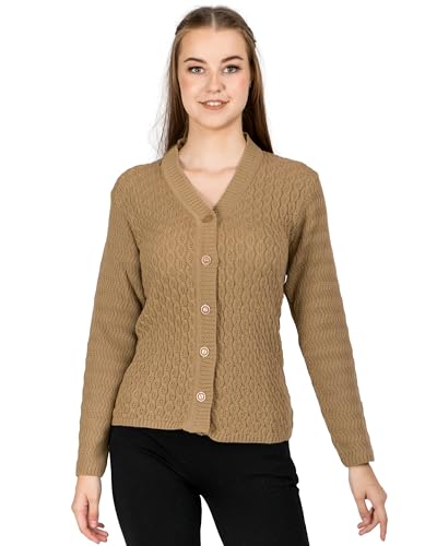 Image of Lady Willington Women Woolen V-Neck Self Design Cardigan Heavy Daffodil Fabric Cardigan Winter Wear Pure Wool Cardigans for Women Sweaters Long Cotty Fully Warm Cardigan Free Sizes