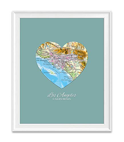 Los Angeles California Vintage Heart Map Art Print, Unframed, Customized Colors, All Sizes #TOP10