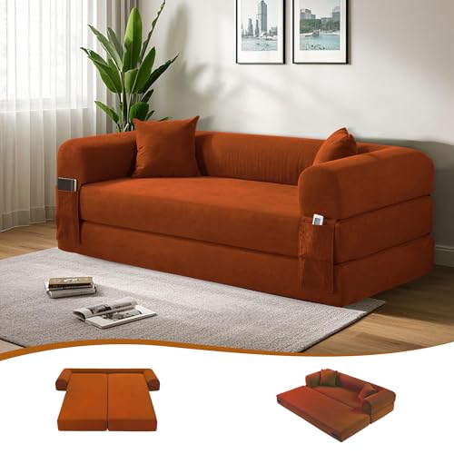80" Convertible Sofa Bed, 3-in-1 Corduroy Folding Pull Out Couch