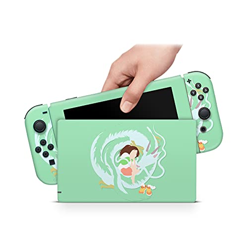 ZOOMHITSKINS Compatible with Nintendo Switch Skin Cover Studio Ghibli Anime Japan Spirited Away Sen to Chihiro Green 3M Vinyl Decal Sticker Wrap, Made in The USA
