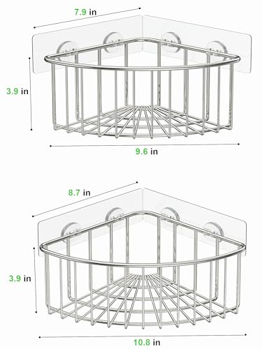 Image of SMARTAKE 2-Pack Corner Shower Caddy Deep Basket Design, SUS304 Stainless Steel, Wall Mounted Bathroom Shelf with Adhesive, Storage Organizer for Toilet, Dorm and Kitchen (Silver)