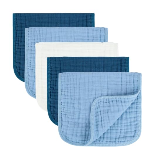 Image of MIGIOL Baby Burp Cloths 100% Cotton Newborn Muslin Burp Cloths 10x20 inches Baby Essentials Blue&White 5-Pack