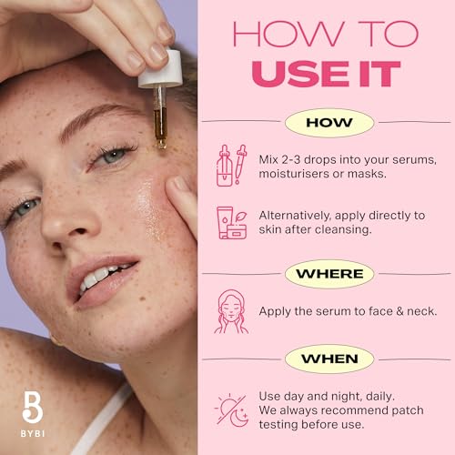 BYBI Beauty Strawberry Booster Face Serum for Dry, Irritated Skin - Hydrating Vegan Facial Oil - Repair & Moisturise Damaged Skin - Antioxidant-Rich Strawberry Seed Oil - 15ml