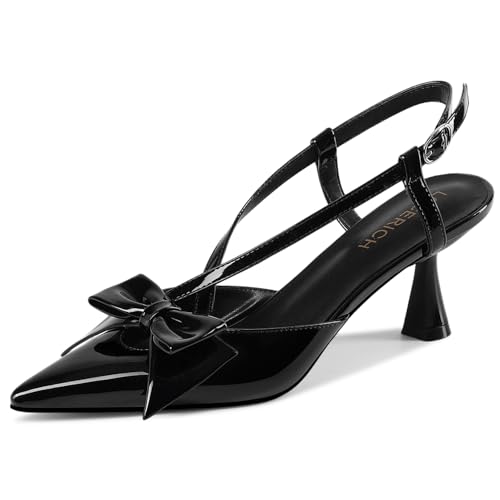 Image of LOCERICH Women's Kitten Heels Slingback Low Heel Bow Closed Toe Pumps | Kitten Heel for Bridal Wedding Party Dress Shoes