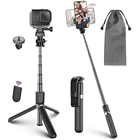 Selfie Stick Tripod, 4 in 1 Mini Extendable Universal Selfie Stick with Wireless Remote and Tripod Stand 360 ° Rotation for GoPro iPhone 12 11 XS XR 8Plus 8, Samsung Huawei (3.5-6.7 inches) Cover