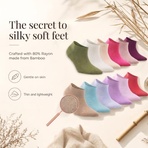 Image of BAMBOOVEN Ankle Socks for Women Thin Bamboo Rayon Low Cut Socks 3 /6 /8 /12 P