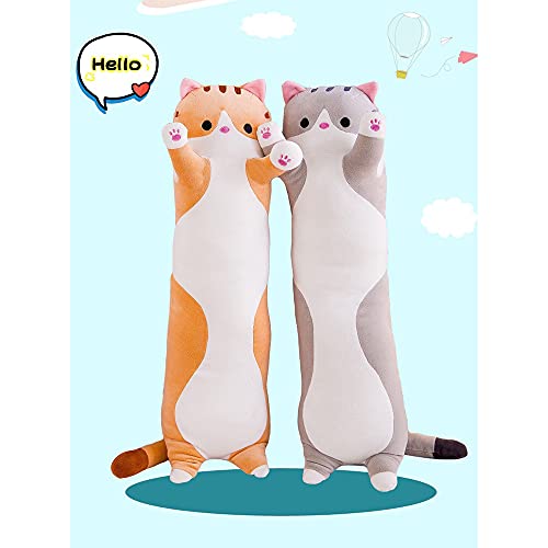 Travesseiro de pelúcia, almofada longa para dormir de gato, desenho fofo em forma de gato, almofada