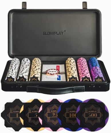 SLOWPLAY Nash 14g Clay Poker Chips Set for Texas Hold’em, 300 PCS [with Numbered Values] Features a High-end Chip case with Extra Durable German Polycarbonate Shell, Ideal Gifts for Poker Players