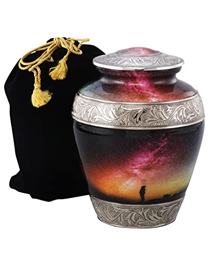 Cremation urns, Galaxy Reindeer Flower Engraved Cremation Urn for Ashes, Adult Urn for Funeral, Burial, Columbarium or Home, Cremation Urns for Human Ashes Adult 200 Cubic Inches: with Velvet Bag (L1)