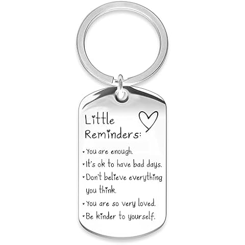 OUMILAN Little Reminders Keychain Inspiration Gifts for Women Men Affirmation Uplifting Mental Health You Are Enough Keyring (Silver) Cover