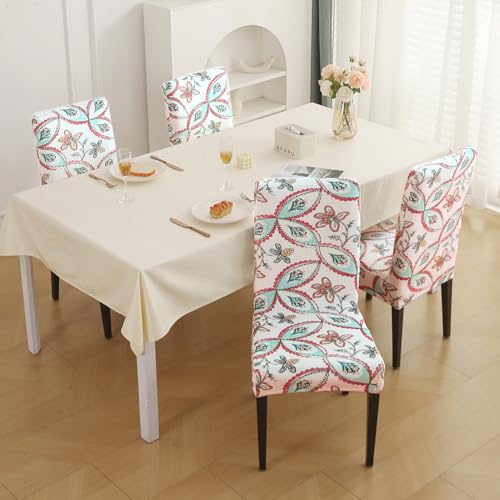 Image of HOKIPO Premium Printed Velvet Chair Cover Set of 4 for Dining Table, Beige Persian Garden (AR-5794-D9*4)