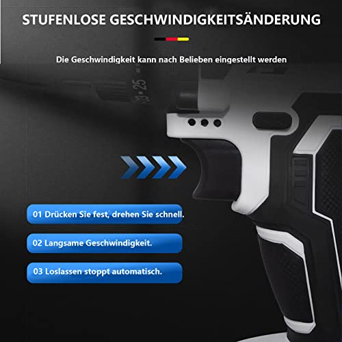 Akku-Bohrschrauber-Set mit 26-teiligem Bohrer-Set, elektrische Bohrmaschine, 21V-Lithiumbatterie, 2 variable… – Bild 7