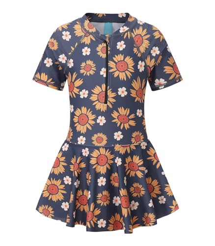 Image of Girls One Piece Swimsuits Short Sleeve Swim Dress for Girls Hawaiian Skirted Bathing Suit Summer Swimwear 3-16 Years