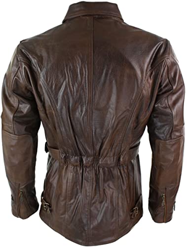 SpazeUp Mens 3/4 Quarter Length Jacket - Black Brown Leather Motorcycle Jackets Men - Mid Length Jacket Winter Outerwear Coat3