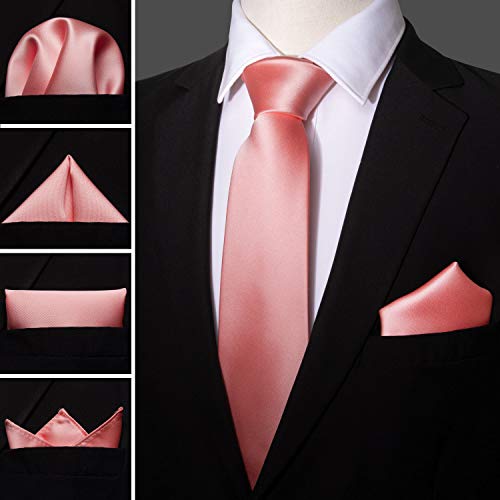 Image of Barry.Wang Plain Men Silk Ties Extra Long Satin Necktie for Wedding Business Handkerchief Cufflinks Set Solid Colors