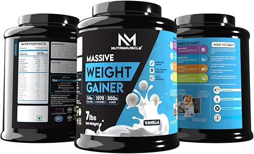 Image of Nutrimuscle Massive Weight Gainer - 7 lbs - Vanilla Flavour - For Weight & Mass Gain - Contains Complex Carbohydrates,Protein and Imported Ingredients