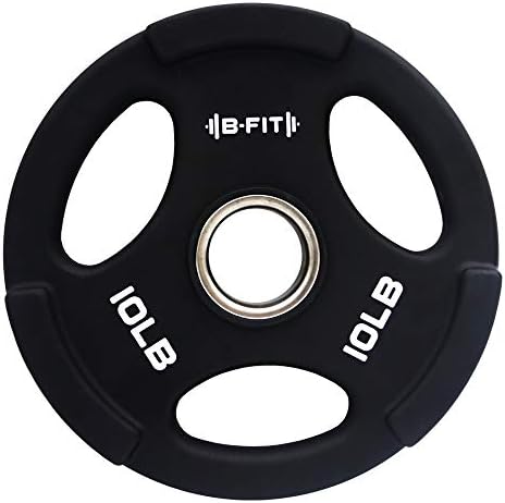B-FIT Urethane Coated Weight Grip Plate, 2 Inch Olympic Standard for Weightlifting Endurance Training Fitness Home Gym and Exercise, Matte Black (10)