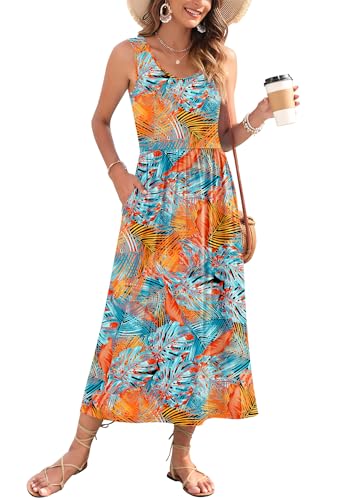 Image of WNEEDU Women's Summer Maxi Dress Casual Sleeveless Sundress