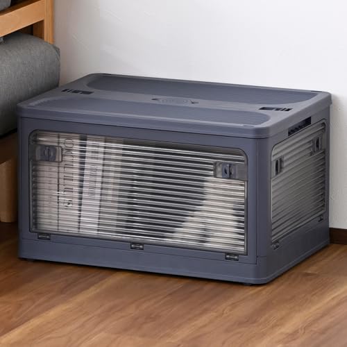 山善(YAMAZEN) 収納ボックス Lサイズ 積み重ね可 折りたたみ 全方向から取り出せる 収納ケース キャスター付 コンテナ ボックス 衣類収納 幅51.5×奥行36.5×高さ30cm チャコールグレージュ SFOB-L(CG)