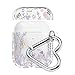 Queenxbar 5 in 1 Protective Cover Floral Print Cute Case Airpods Accessories Sets Bling Crystals from Swarovski with Strap/Ear Hook/Watch Band Holder/Carabiner for Apple Airpods 1&2(Front LED Visible)