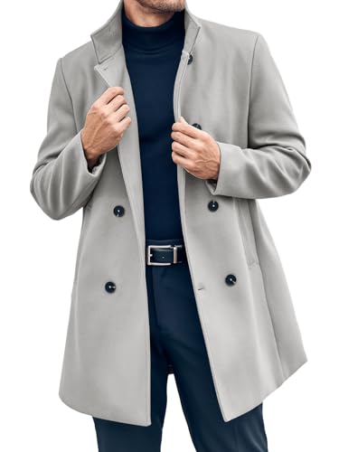 DOUBLE BREASTED MID COAT グレー Runcati Mens Mid Long Trench Coat Winter Double Breasted Pea Coat