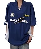 Bakyarder Mens 90s Vintage Jerseys Hip Hop Oversize Shirts Sports Casual Unisex Streetwear Tshirt Blue Medium