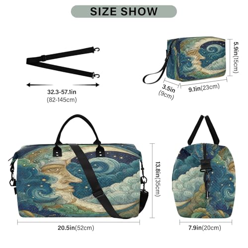 Crescent Moon Face Travel Duffel Bag for Men Women with Makeup Bag Weekend Overnight Carry On Bags for Workout Gym Travelin3