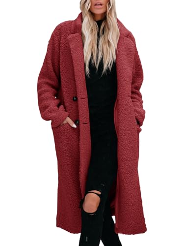 Women's Winter Fuzzy Fleece Coat Lapel Double Breasted Mid Long Faux Fur Warm Overcoat