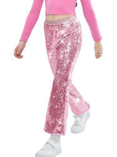 Pantalones acampanados de lentejuelas para niñas sin picazón con cintura elástica