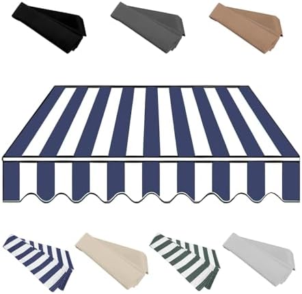Waterproof Garden Awning Replacement Fabric Cover Blue & White Front Valance 2.5m 3.0m 3.6m 4m 5m Ideal for Window Awnings (250x200cm)