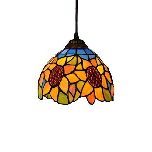 Lampe vitrail bleu 8 pouces au design vintage fleur de soleil haut de gamme
