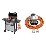 Campingaz 2 Series Classic LX Vario Barbacoa a Gas, BBQ con 2 Quemadores, 7.5 KW, Plancha y Parrilla de Acero Estampado + S&M 321771 Regulador de Gas Butano Goma M + 2 Abraz, Gris/Naranja