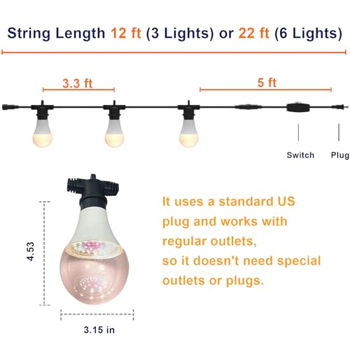 Image of LED Grow Light Bulbs on a 22 ft Rainproof String, 90W Waterproof Full Spectrum Hanging Plant Growing Lamps, E26 Base for Backyard, Garden, Farm (6 Lights)