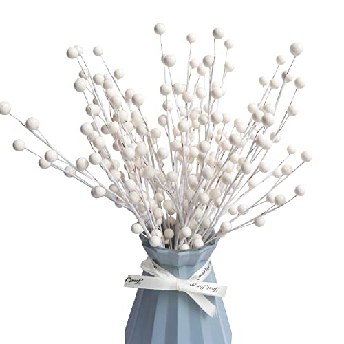10 Stück Stechpalmenbeeren-Stielspieße, 36.6 cm dekorative Drahtbeeren, Zweigstiel, künstliche Zweigsprays für Weihnachtsbaumdekoration, Urlaubsdekoration, Heimwerkerhandwerk (10, weiß) Cover
