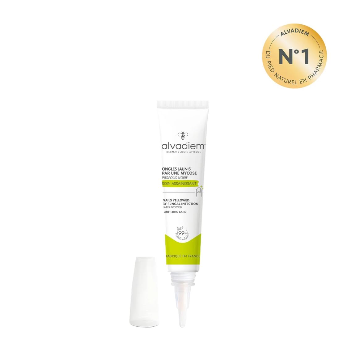 Alvadiem | Soin Ongles Assainissant Réparateur Ongles Jaunis Abîmés | Purifie, Renforce et Restaure la Couleur | Propolis Noire des Cévennes, Terpinéol | Fabriqué en France, 99% Naturel | 10 ml