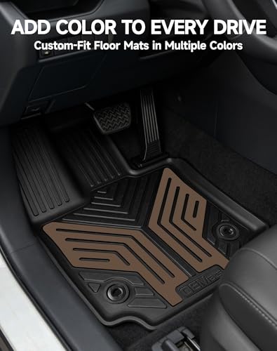 Image of Premium Color TPE Floor Mats Custom Fit for Toyota RAV4 2019-2025 (Only for Hybrid)| Saddle Brown Wing Design | All-Weather Heavy Duty Car Floor Liners Full Set 1st & 2nd Row