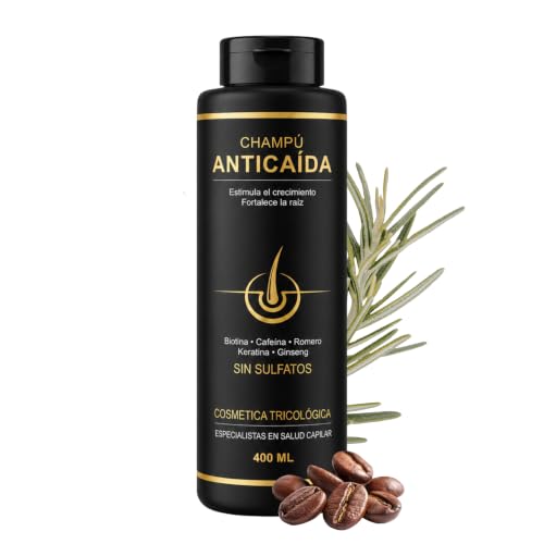 Champu Anticaida Hombre y Mujer 400ml | Formula Completa de Champu Cafeina + Biotina + Ginseng + Vitaminas Para el Pelo | Estimula el Crecimiento, Fortalece la Raíz | Sin Sulfatos | Uso Diario