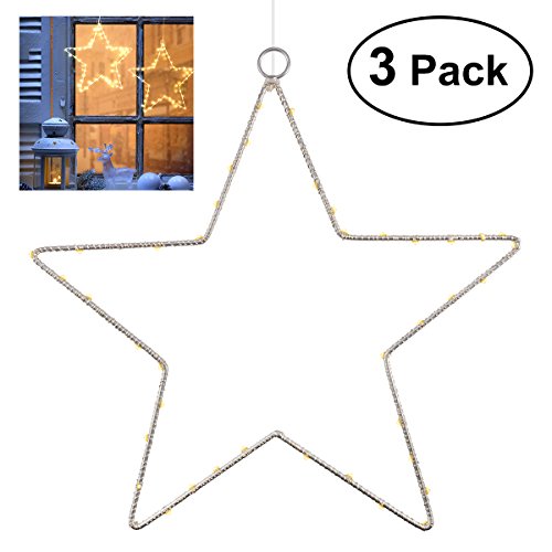 YUNLIGHTS Window Christmas Lights, 3 Pack Window Star Lights LED Star Decoration Lighted