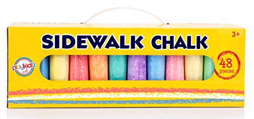 Playkidz Sidewalk Chalk 48 Pieces - Assortment of Colors Great for Playing Outdoors Comes with a Convenient Carrying Case and Handle