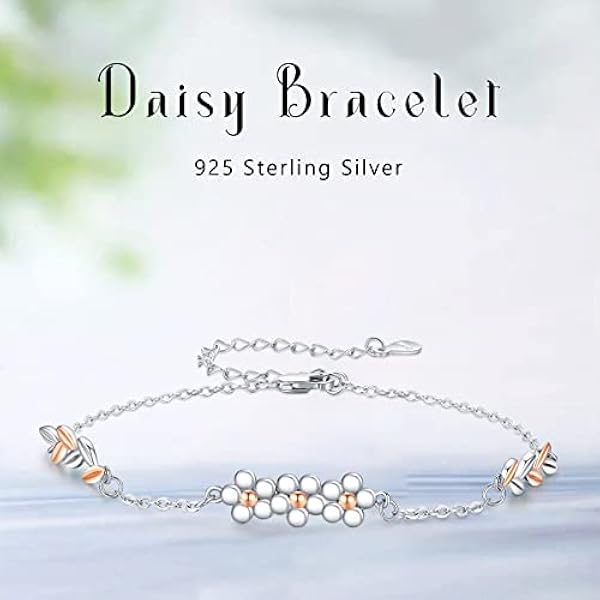 Pulsera tobillera con margaritas para mujer, de plata de ley 925, ajustable, con margaritas, para playa, para verano, para mamá, hija, cumpleaños, 7 inches, Plata de ley