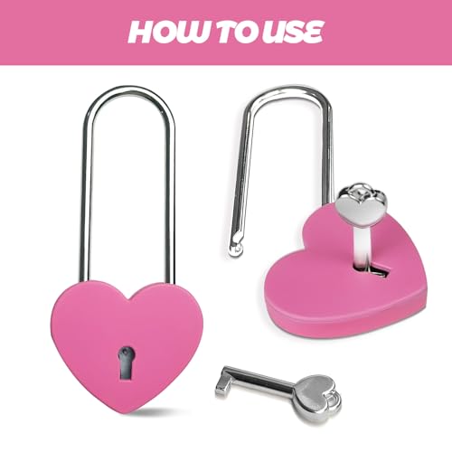 Image of Single Heart Lock with Key 3.5 Inches,50mm Love Padlock Rubber Painting Rose Red Metal Love Lock for Lovelock Bridge,Card Box,Jewelry Box,Diary Book,Handbag