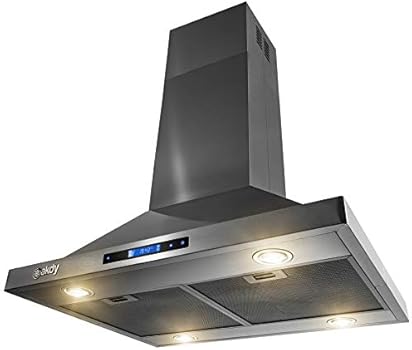 AKDY Island Mount Range Hood - Black Stainless Steel Hood for Kitchen – 3  Speed Professional Quiet Motor - Premium Touch Control Panel - Minimalist  ...