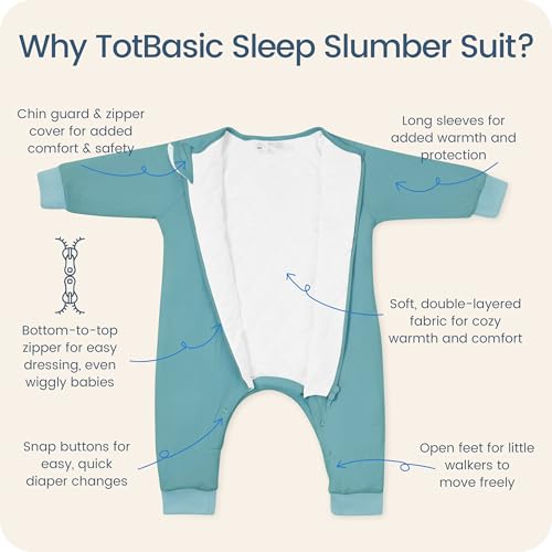 Image of Baby Sleep Sacks with Feet, 1.0 TOG Long Sleeve Wearable Blanket for 0-6M Infants & 2T-4T Toddlers, Soft and Cozy