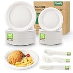 250PCS Disposable Paper Plates Set and Utensils, Compostable Dinnerware 9 and 7inch Plates, Biodegradable Paper Plates, Forks, Knives and Spoons for Party 50 People