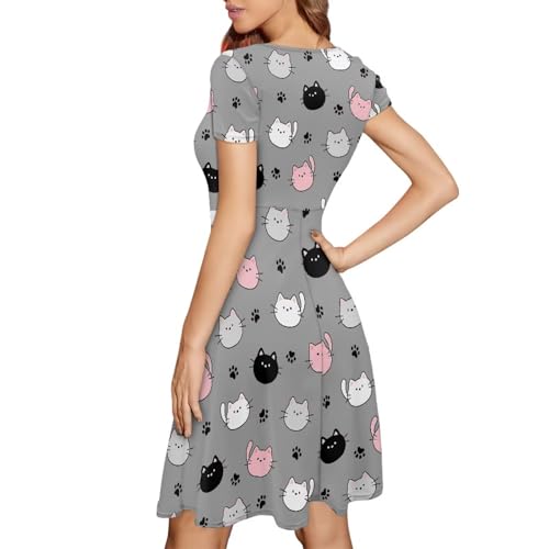 Image of AFPANQZ Womens Casual Summer Lightweight Vintage Dress Short Sleeve Midi Dress Knee-Long Luxury Formal Dress
